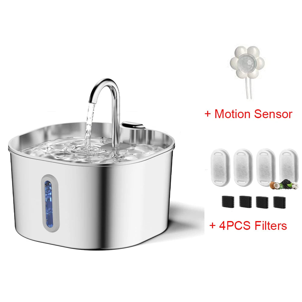 2.2L Automatic Cat Water Fountain Stainless Steel Pet Water Dispenser Bowl Dog Water Fountain with window Pet Drinking Fountain