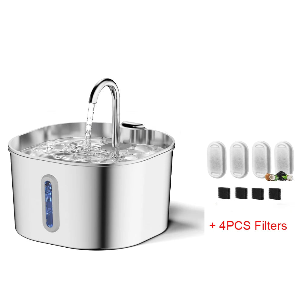 2.2L Automatic Cat Water Fountain Stainless Steel Pet Water Dispenser Bowl Dog Water Fountain with window Pet Drinking Fountain